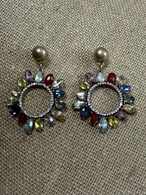 LOFT Multicolor Crystal Circle Drop Earrings with Gold Tone